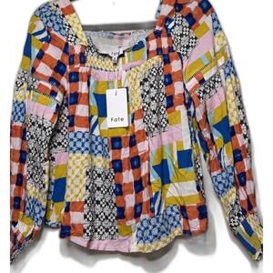 Fate Multicolor Patchwork Long-Sleeve Peasant Cottagecore Tunic Top Size S NWT